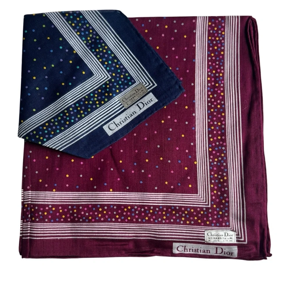 Christian Dior Polka Dot Handkerchief Scarves Set of 2